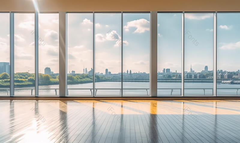 黄色写字楼落地窗江边城市广角度拍摄,高清,摄影图,摄影图片,图片大全,摄影图免费下载